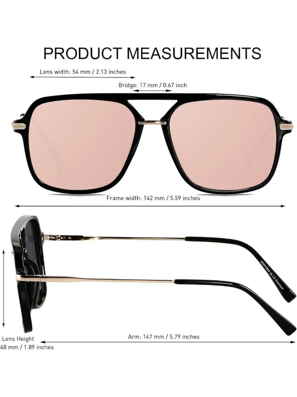 Polarized Retro Aviator Sunglasses for Women & Men | Stylish Square Pilot Shades